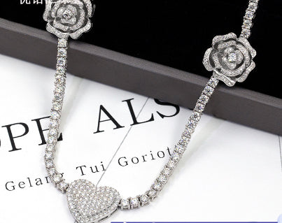 925 Silver Double Rose Moissanite Necklace
