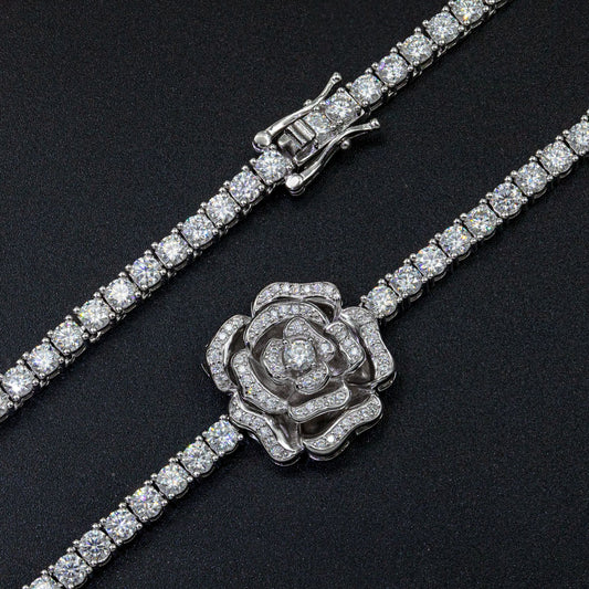 925 Silver Double Rose Moissanite Necklace