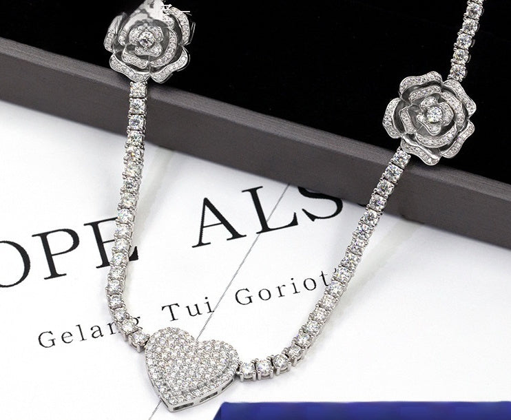 925 Silver Double Rose Moissanite Necklace