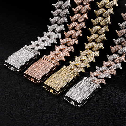 Spiked Out Miami Box Clasp Cuban Chain Zircon Necklace