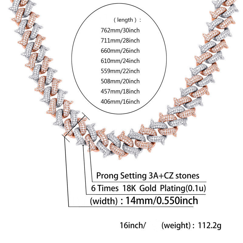 Spiked Out Miami Box Clasp Cuban Chain Zircon Necklace