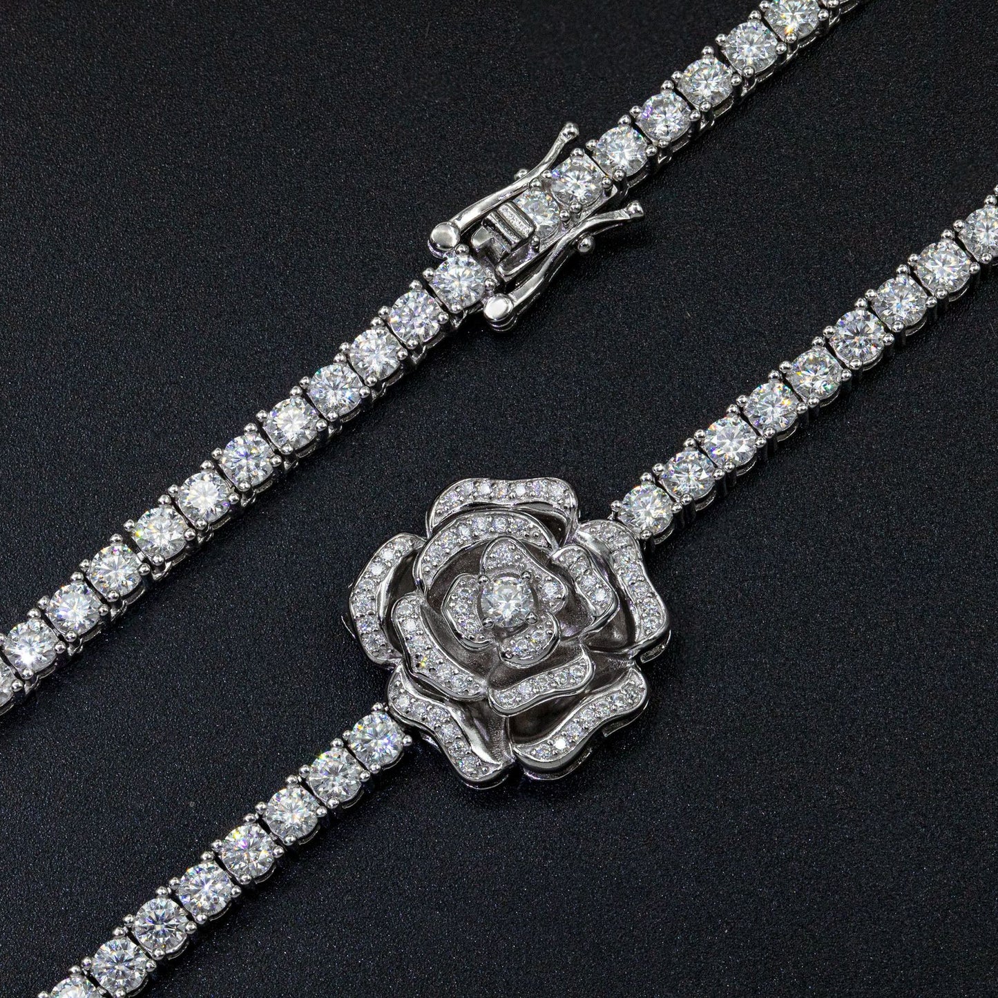925 Silver Double Rose Moissanite Necklace