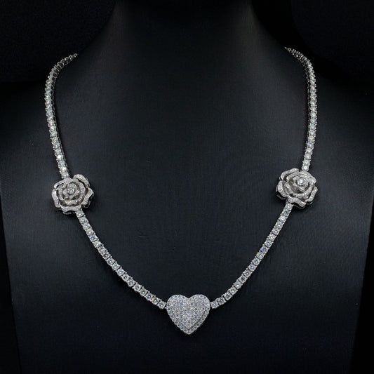 925 Silver Double Rose Moissanite Necklace