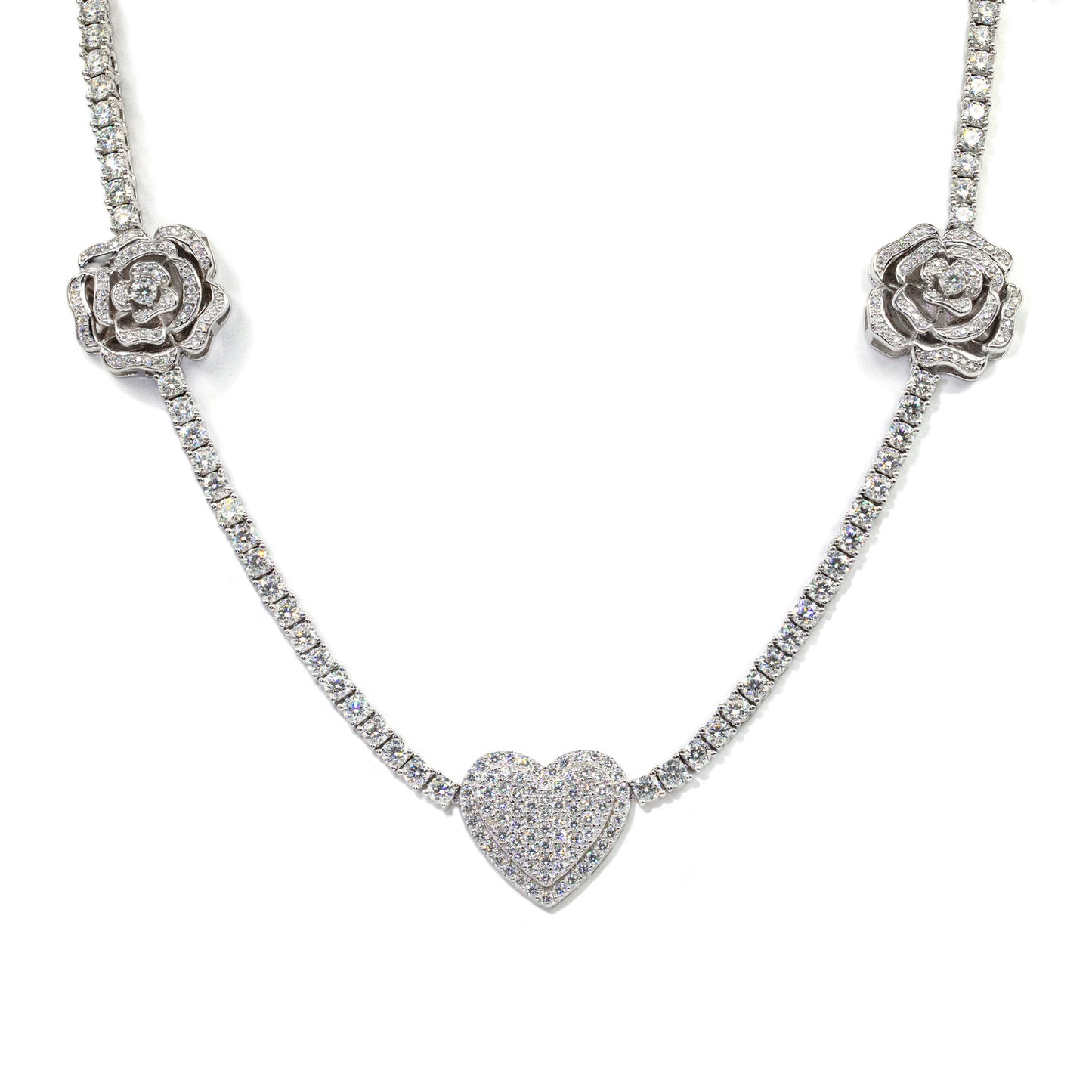 925 Silver Double Rose Moissanite Necklace